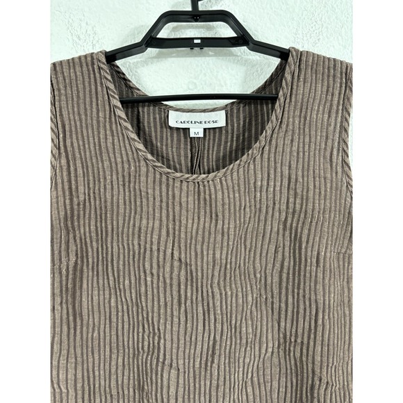 Caroline Rose Tank Top Womens Medium Brown Crinkle Pleated Sleeveless Cropped - Picture 2 of 5